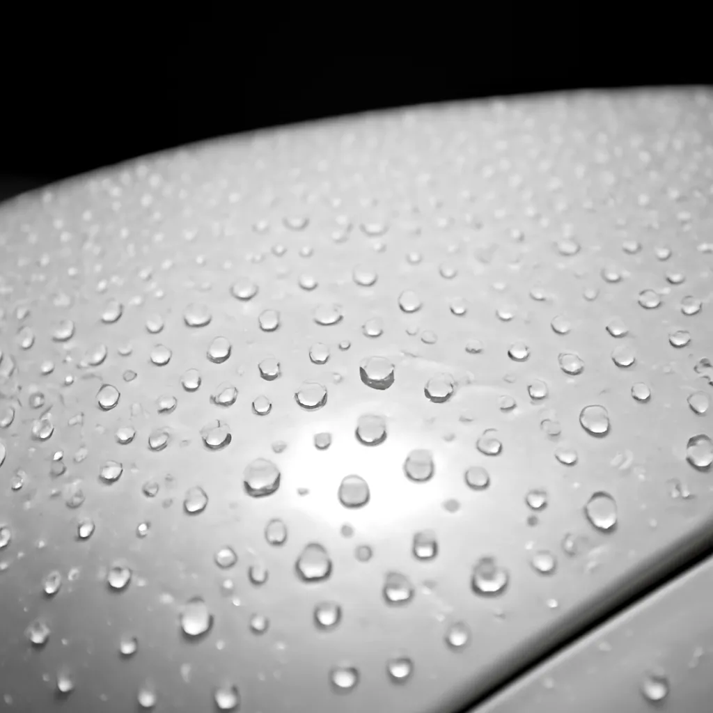 After ceramic coating — hydrophobic surface, water beading clearly visible