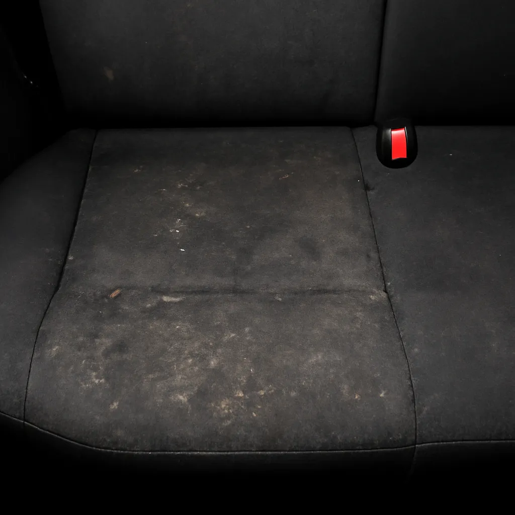Before interior detailing — soiled fabric seat and grimy door panel