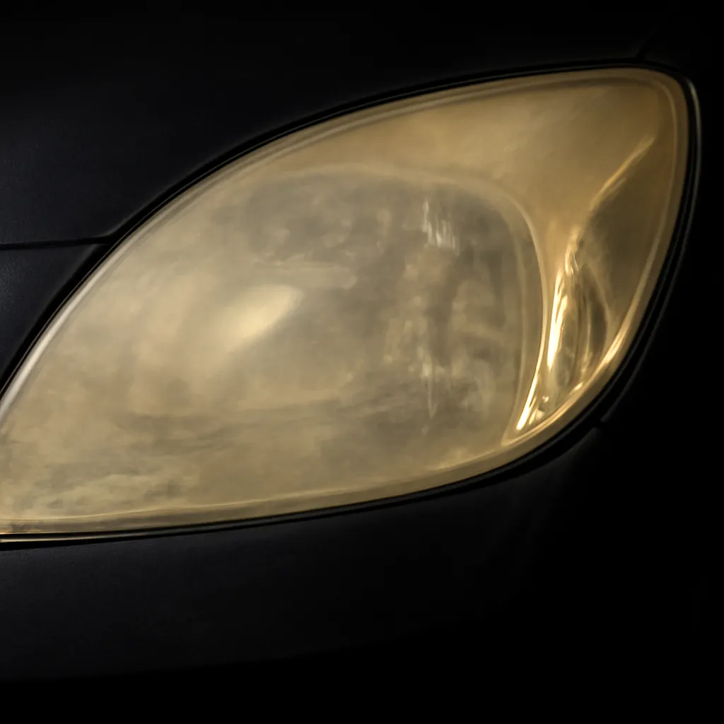 Before headlight restoration — yellowed hazed lens